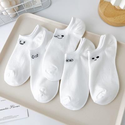 Weiße einfache Socken Frühling und Sommer Kurze Röhre Lustiger Ausdruck Schweißabsorbierendes Deodorant Dünne Sportsocken Bootssocken