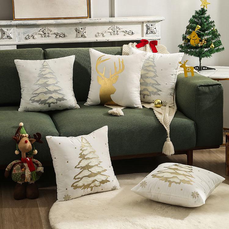 Reindeer Christmas Pillowcase, Winter Snowflake Embroidery Cushion Cover 45x45cm, Cross-border Bestseller