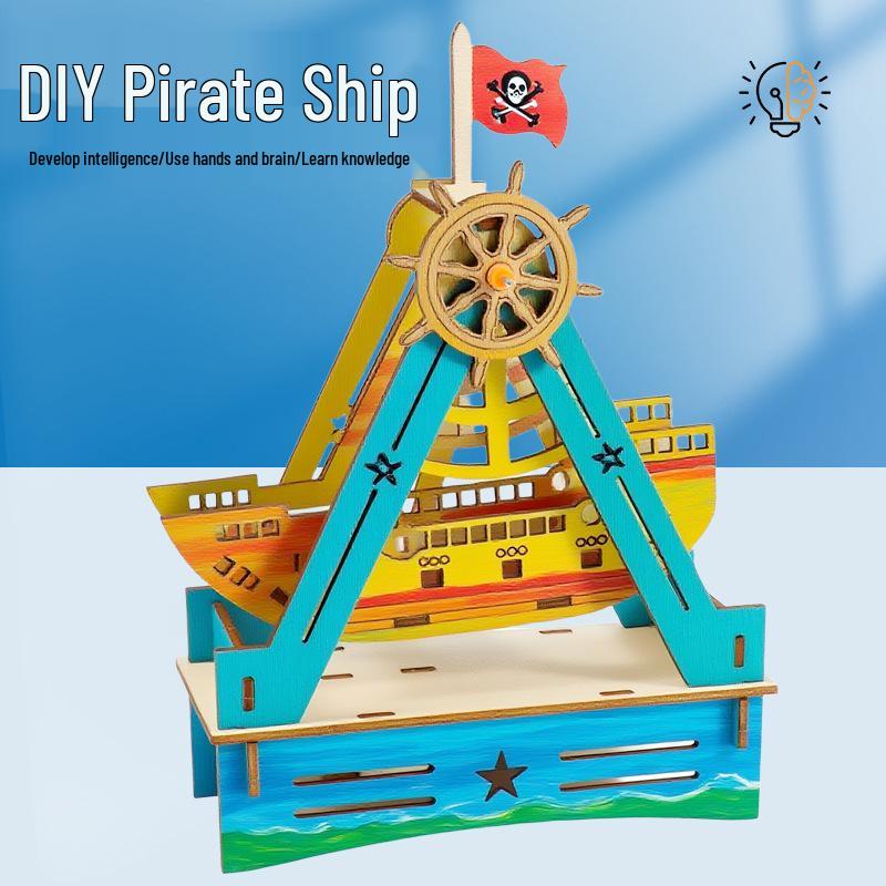 DIY Electric Pirate Ship Model Kit for Kids - Educational Science & Technology Toy with Movable Parts
