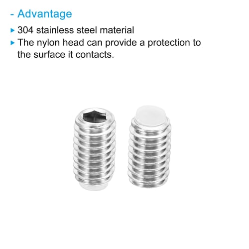 PATIKIL M6 x 10mm Nylon Tip Set Screws, Pack of 5, Metric Hex Socket Head Cup Point Anti-Slip Set Screws, Internal Hex Drive Hardware, 304 Stainless S