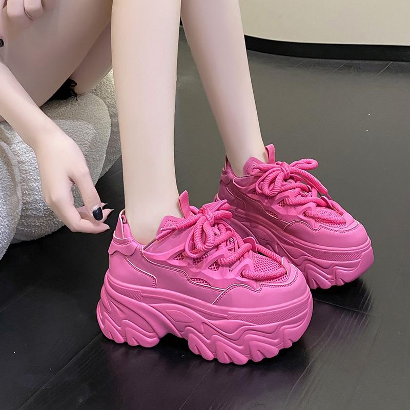 Fashion 8.5CM Women's Mesh Dad Shoes Thick Bottom Platform Sneakers New 2025 Autumn Casual High Heel Sport Shoes Breathable