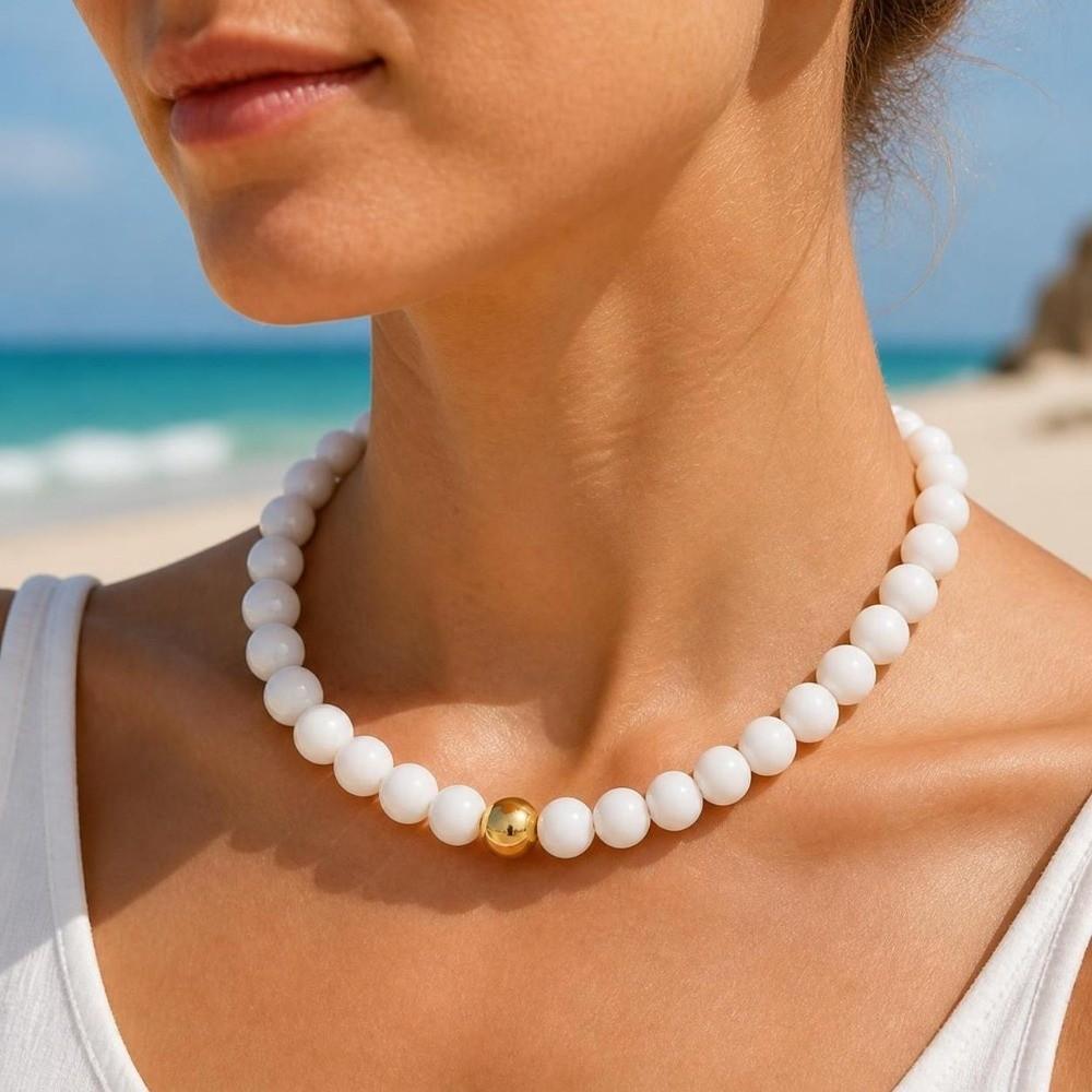 Round Bead Necklace 16MM Beads Bohemian Necklace Trendy Bead Choker for Women