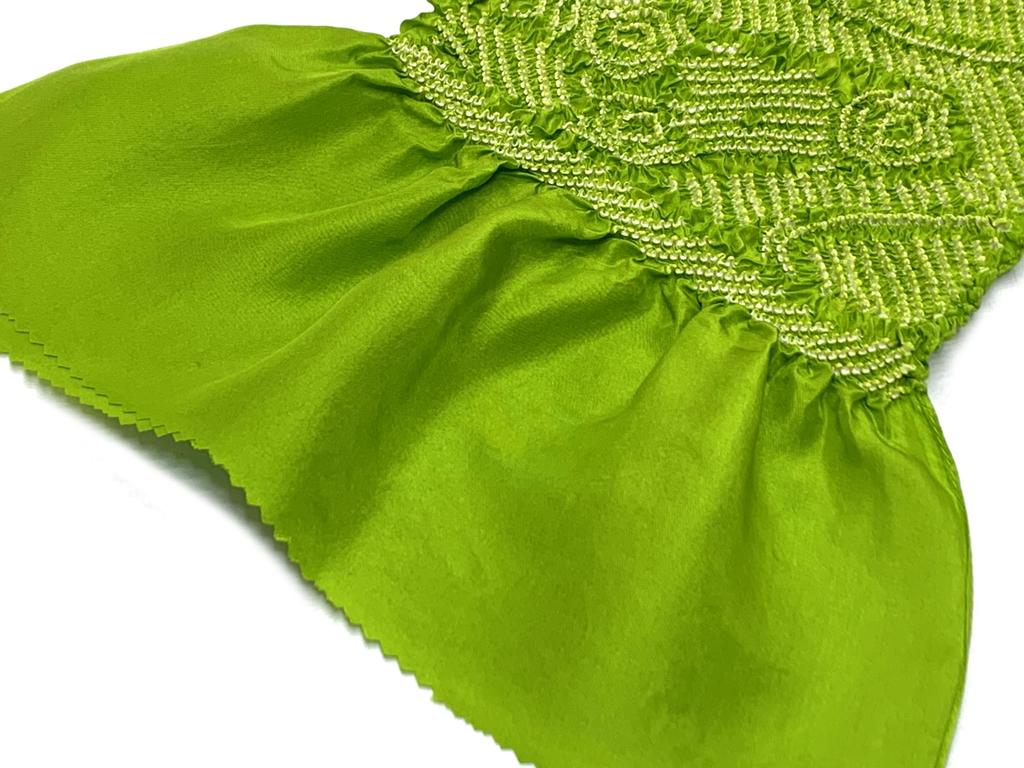 Muromachi Obiage Pure Silk Shibori Pattern Original Color Obiage Kimono Yu [Kyoto st. ] Shichi-Go-San Girl's Children's "Matcha" 753OA-f-mt