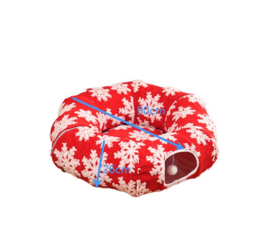 Рождественская плюшевая кошачья туннельная кровать-пончик с мягкой подкладкой из искусственного меха, зимняя теплая складная кошачья кровать, игрушка-трек для питомца, мягкая кровать для питомца 90 26cm