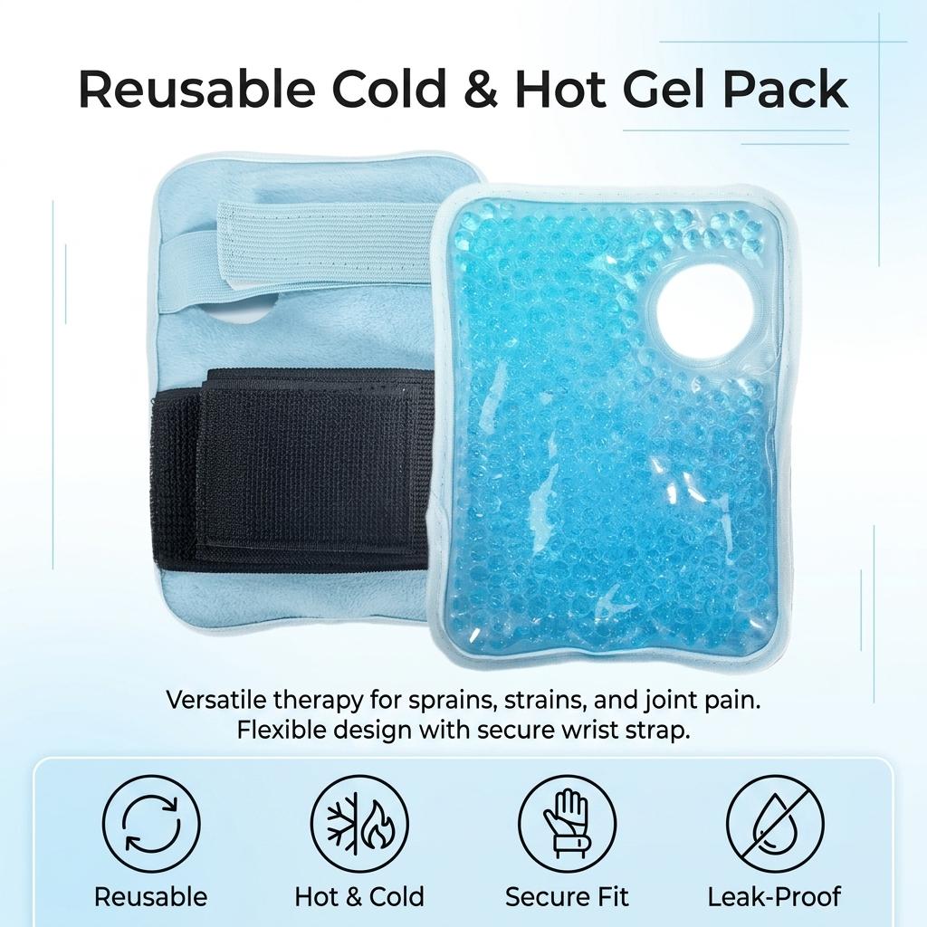 Reusable Cold Hot Therapy Gel Ice Pack With Wrist Strap For Sports Injury Relief