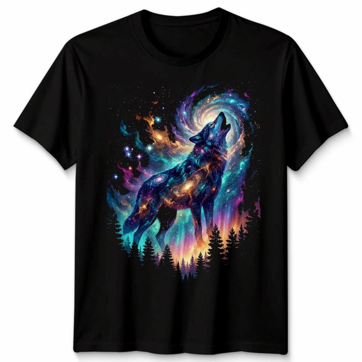 Звездный Волк Воющий Фантастические Животные Мужская Футболка Женская Футболка с Принтом Унисекс Топ M