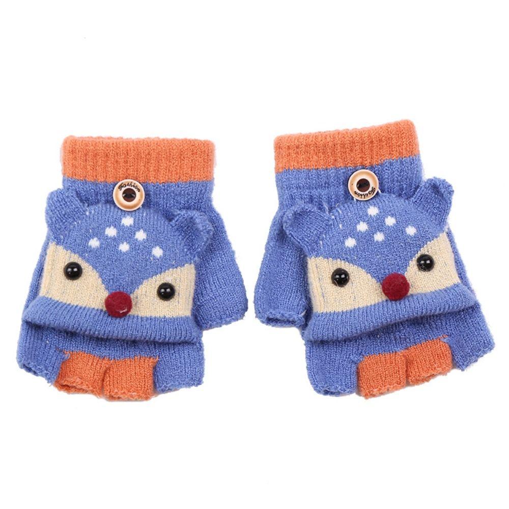 3-6 Years Thicken Kids Knitted Gloves Flip-Open Fingerless Gloves Winter Warm Mittens  for Baby Kids
