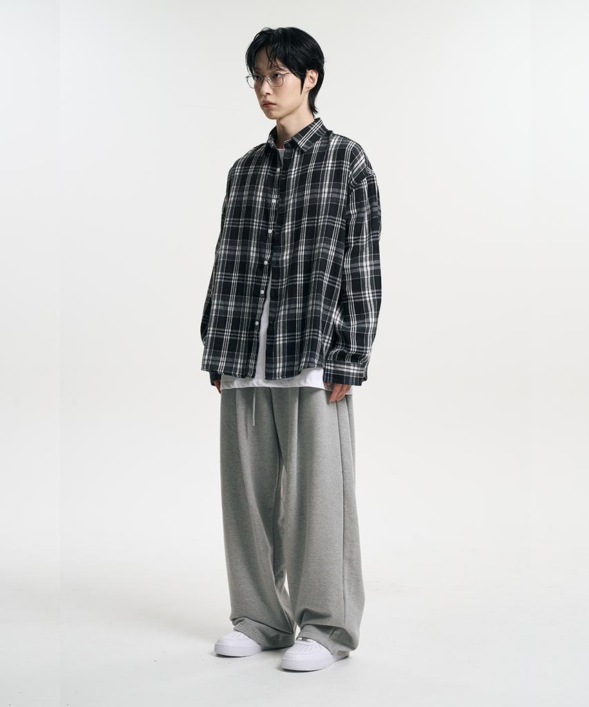 Mubeun Essential One-Pleat Wide Sweatpants Gray