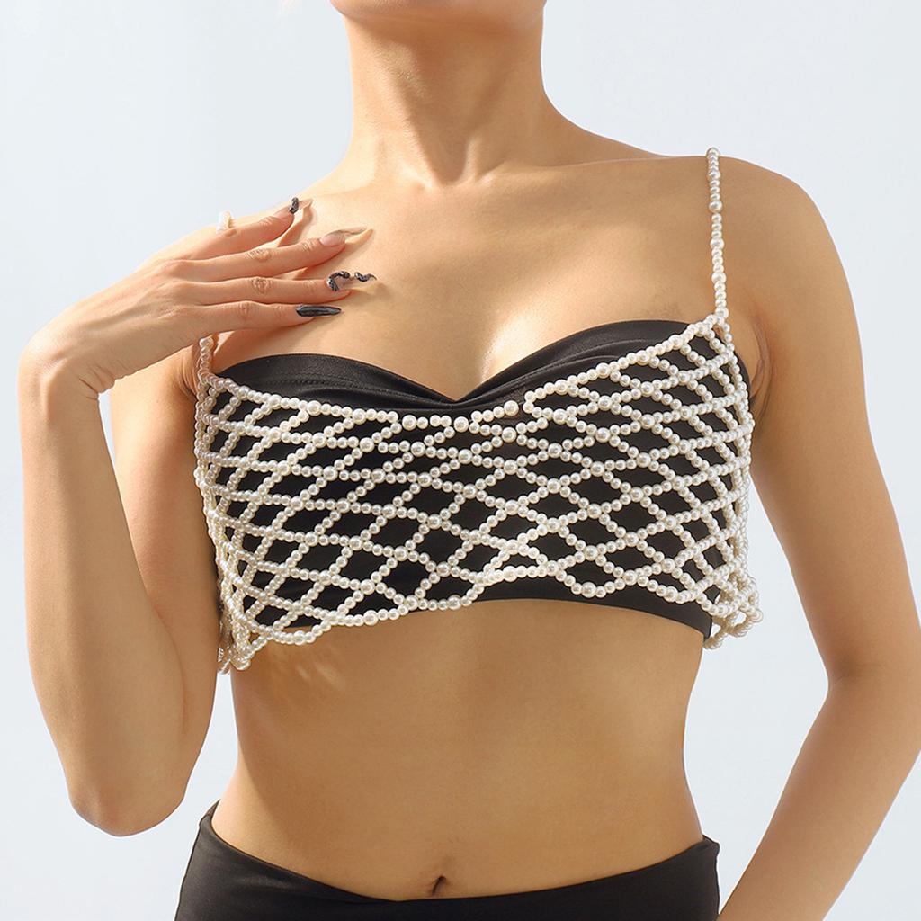 Fashion Hollow Pearl Suspender Chest Ornaments Simple Sexy Hand-woven Vest Body Chain