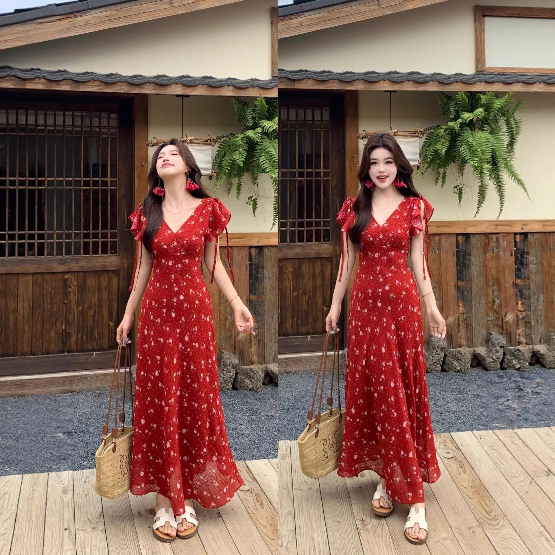 2026 Plus Size Summer Elegant French V-Neck Print Dress with High Waist Skirt 4XL
