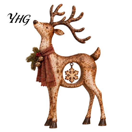 Farmhouse Christmas Home Decorations Rustic Reindeer Figurine, Resin Statue with Hanging Snowflake, Red Collectible Gifts for Friends Scarf And Bell,