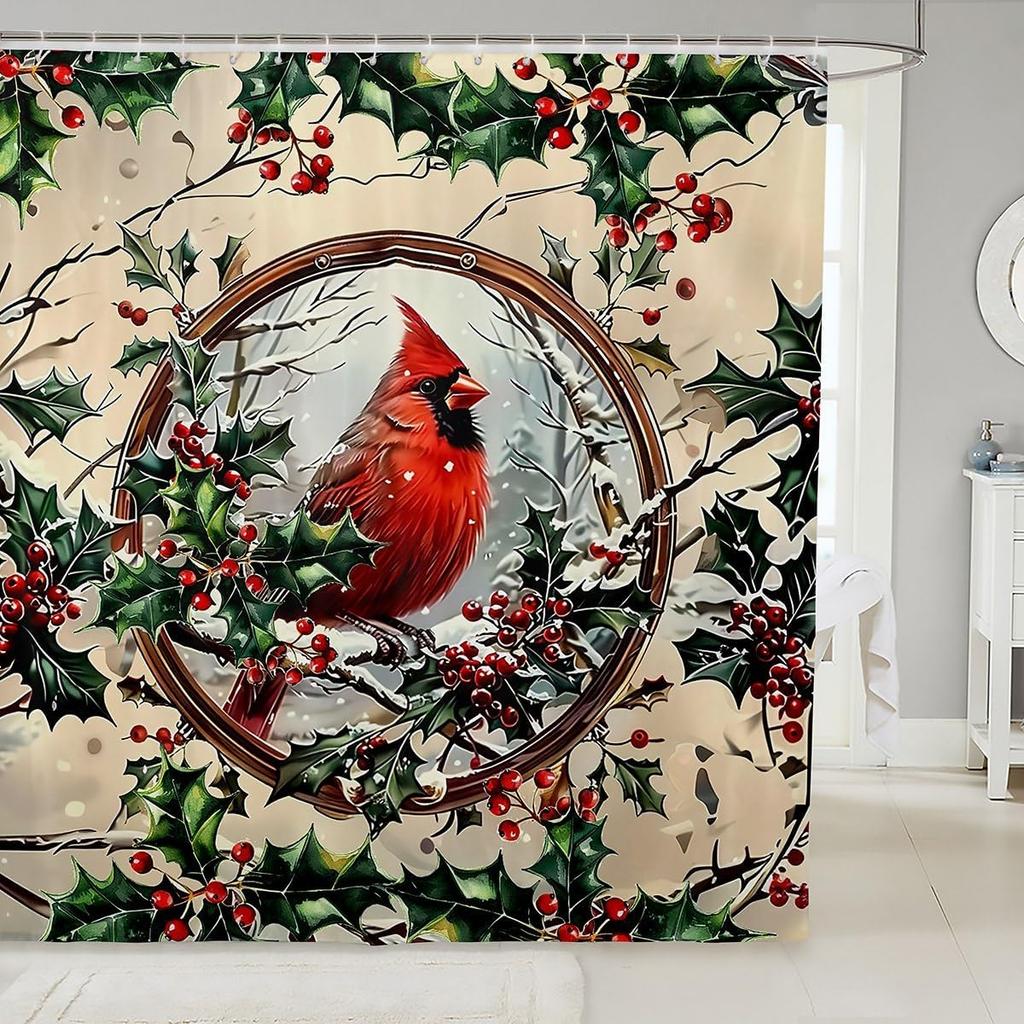 Pink Christmas Bathroom Curtain Cute Kawaii Bowknot Bell Shower Curtain Holiday Wreath Princess Style Bathroom Accessories For