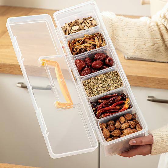 Transparent Storage Box with Dustproof Lid Yellow Handle Stackable Plastic Organizer Cosmetics Office Spices Art Supplies Tools