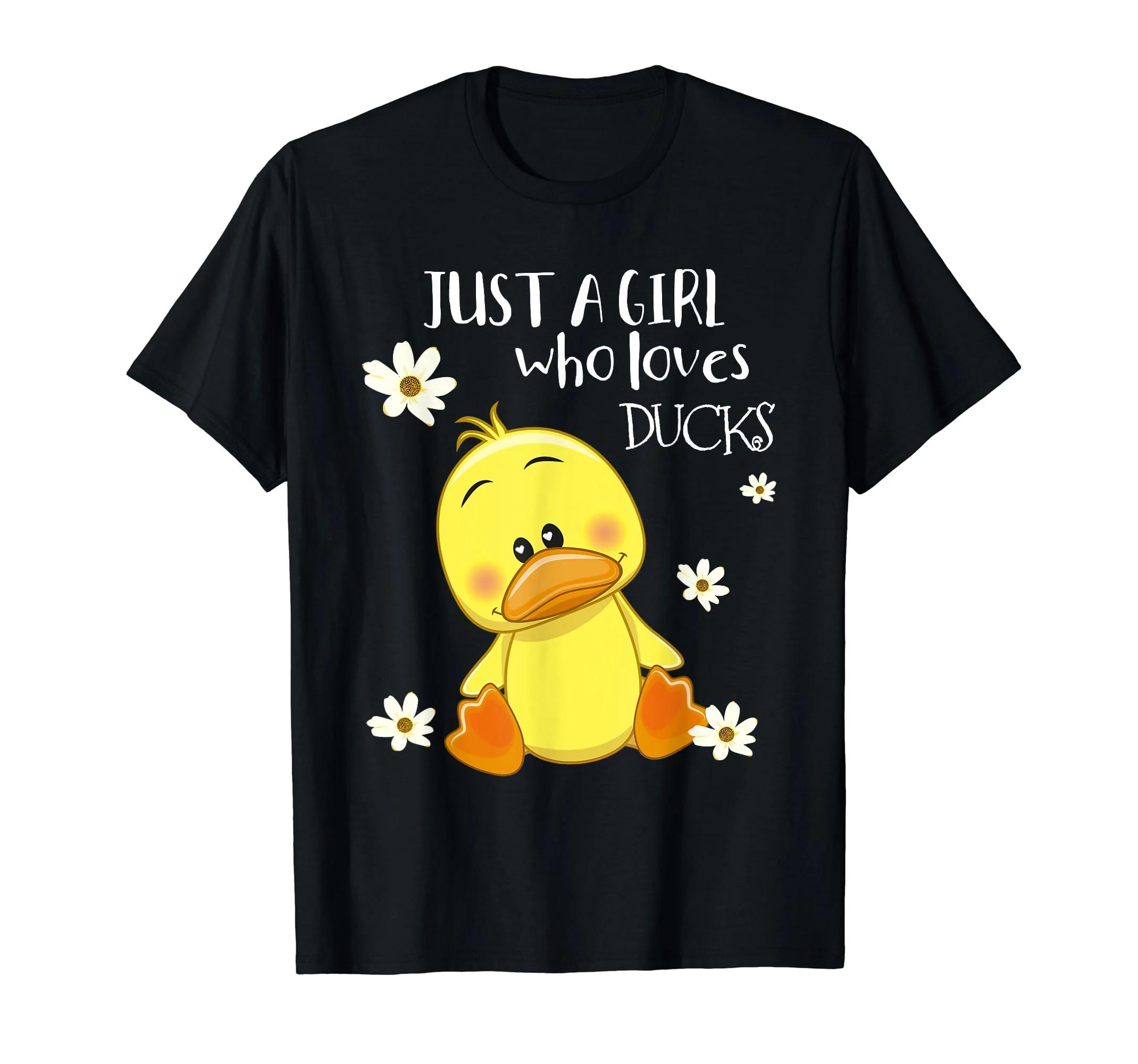 Cute Just A Girl Who Loves Ducks Graphic Tee Soft Cotton Crew Neck TShirt L