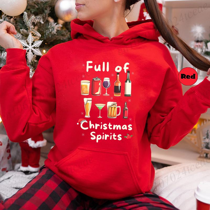 Vtipné vánoční párty mikiny s kapucí, Vtipné mikiny s kulatým výstřihem, Mikiny plné vánoční nálady, Veselé Vánoce sportovní oblečení na pití