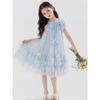 Süßes Hellblaues Kleid für Mädchen - Sommer Kinder Prinzessinnen Blumenkleid