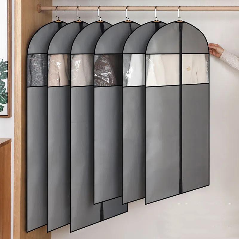 Simple Solid Color Household Clothes Dust Cover Thickened Non-woven Coat Storage Hanging Bag Clothes Dust Proof Organizing Bag