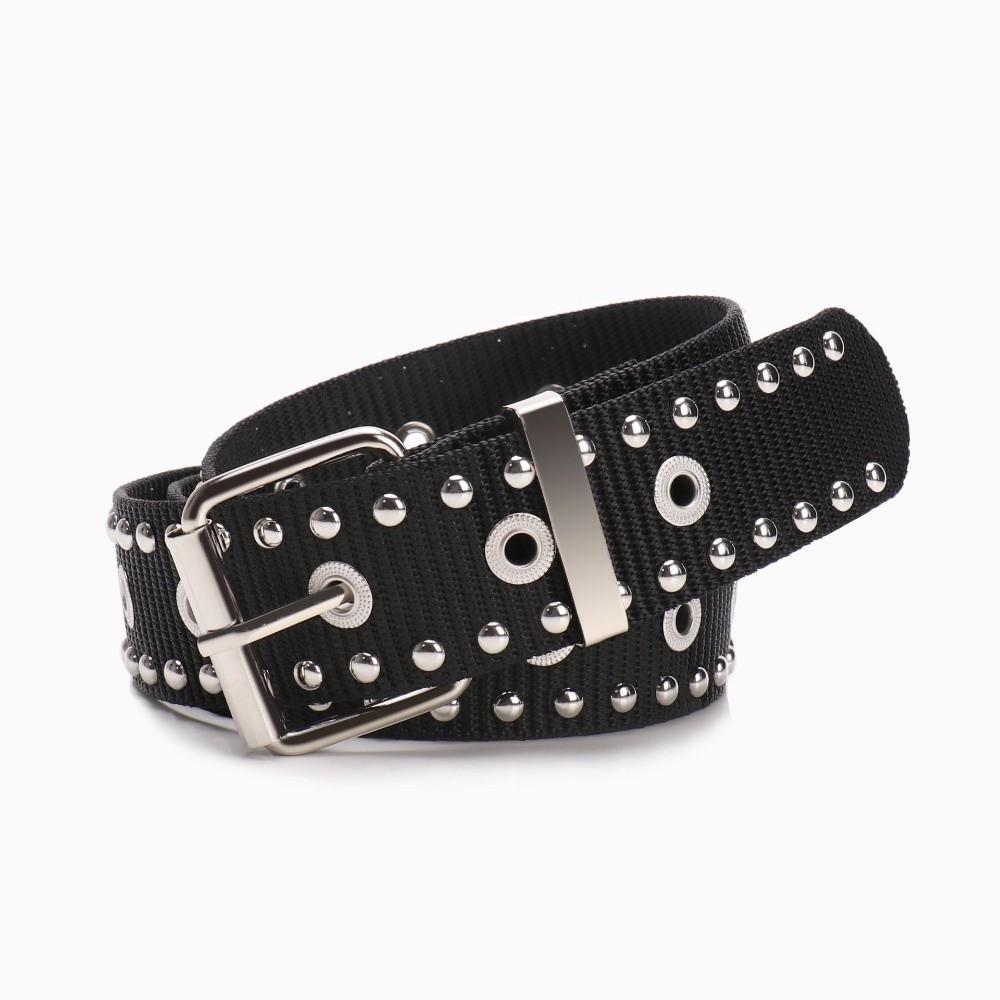 Adjustable Metal Buckle Nylon Waist Belt Full Metal Eyelet Eyelet Belt  Street Fashion