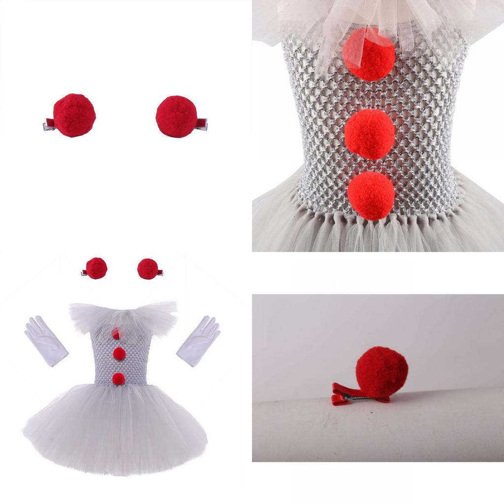 Weiches und flauschiges Clown-Mädchen-Kleid-Set für Maskenpartys