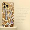 The Letter R Gold Plated Glass Phone Case Is Suitable for iPhone 17 16 15 14 13 12 11 Pro/Max/Plus Shockproof Back Cover