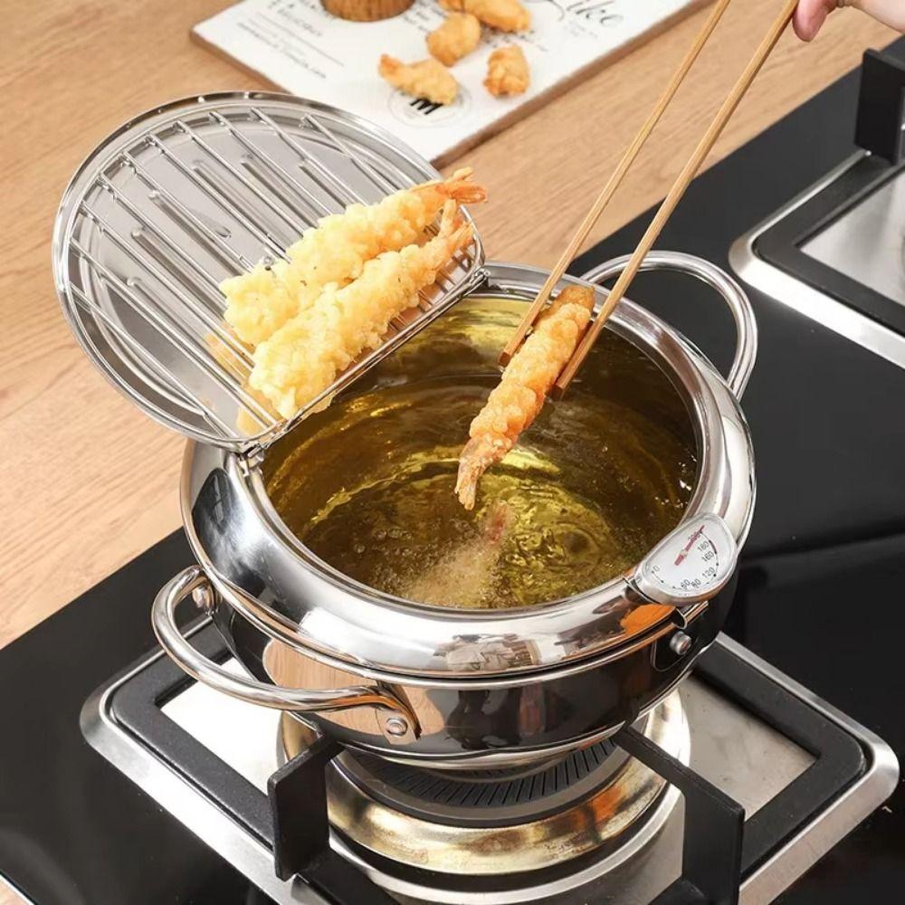 with Thermometer Deep Frying Pot Stainless Steel Fryer Pot Mini Cooking Fryer  Household Cooking
