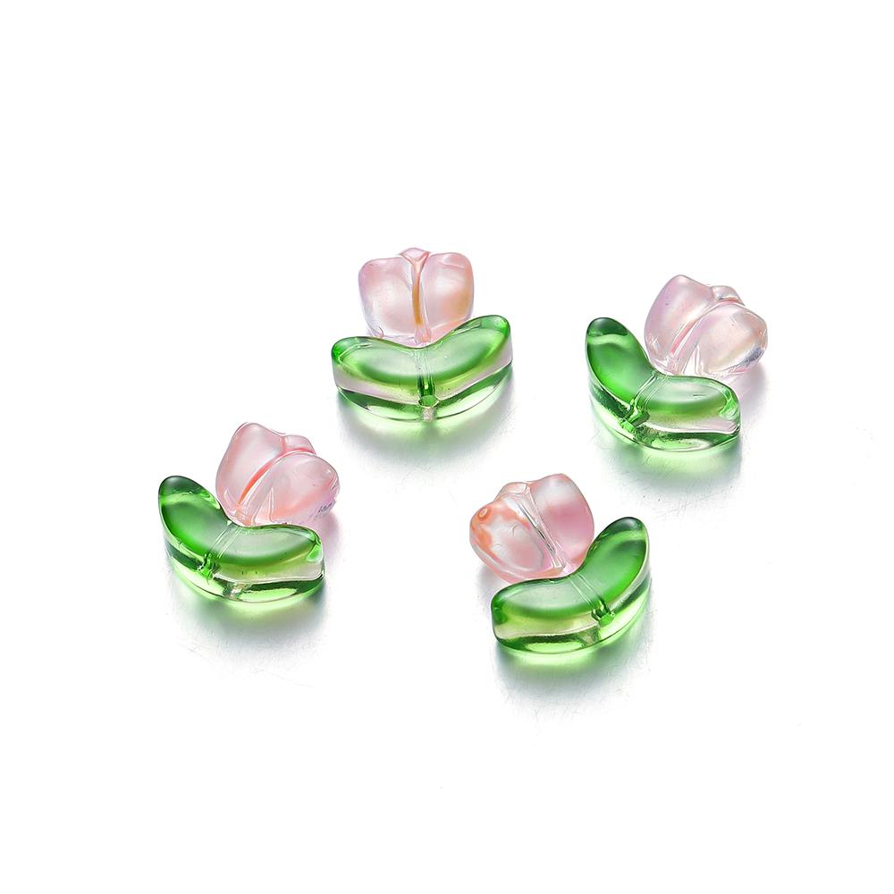 10/20Set Tulips Flower Lampwork Beads Multicolor Glass Flora Beads Multicolor Loose Beads for DIY Bracelets Jewelry Making
