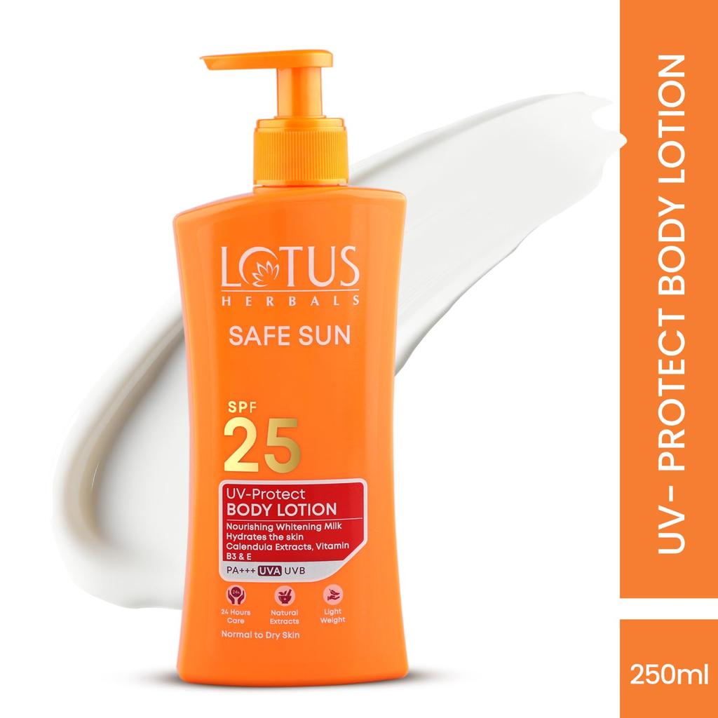 Lotus Herbals Safe Sun UV Protect Body Lotion SPF 25 PA+++ with Calendula for Normal to Dry Skin 250ml