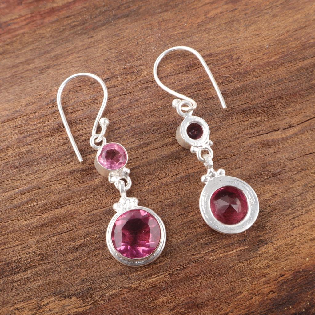 Pink Tourmaline Gemstone 925 Sterling Silver Handmade Jewelry Bridal Earrings EE-160-11