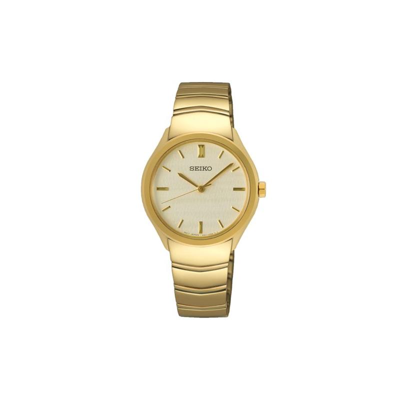 SEIKO 50 meters waterproof Quartz Steel Strap women s watch gold dial SUR552P1 синий