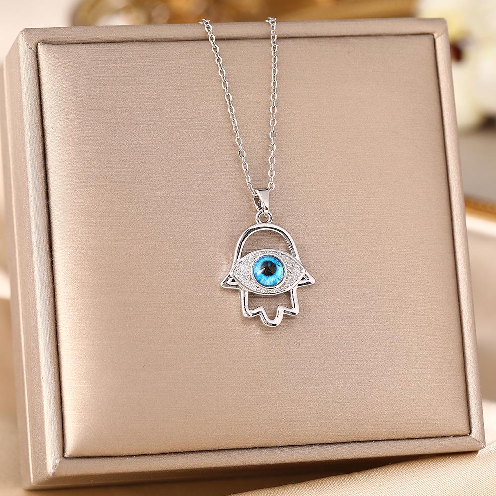 Women's Titanium Steel Blue Evil Eye Pendant Necklace - Light Luxury Clavicle Chain Jewelry