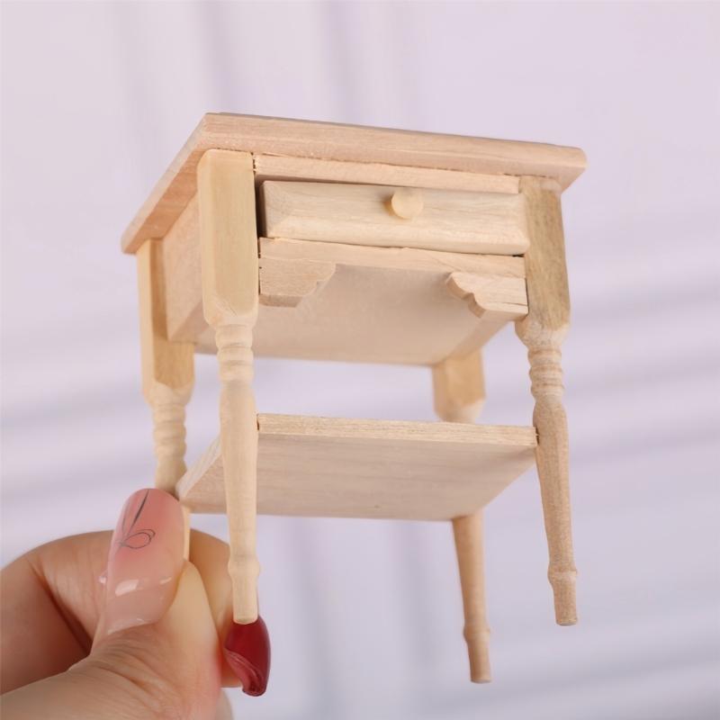 1:12 Scale Bedside Table For Doll House Bedroom Display Unfinished Miniature Wood Doll House Nightstand for Painting