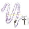 F26C Jesus for Cross Pendant Necklaces for Women Catholic Virgin-Mary Religious Prayer Rosary Necklace Long Crystal Bead Chai