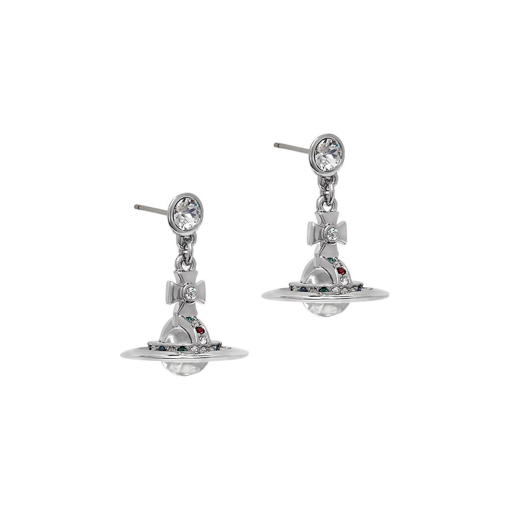 Vivienne Westwood New Petite Orb Transparent Saturn Pendant Earrings Women Earrings Brass Silver 6202003202P019P019