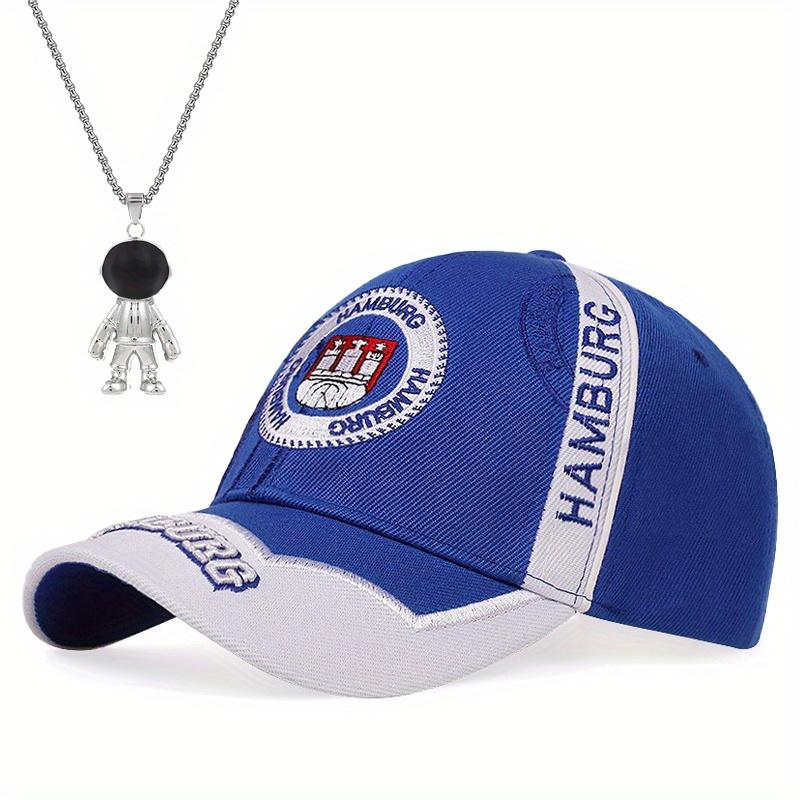 

2 шт. Мужская женская бейсболка с вышитыми буквами, шляпа со столетним комплектом солнцезащитных кепок, кепка с утиным язычком, ожерелье с подвеской в виде космонавта, комплект солнцезащитных кепок для пары синий