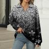 Women's Summer Fashion Casual  Printed V-Neck Long Sleeve Shirt Top