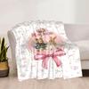Home Customize Your Name Floral Bunny Couple Pink Bow Blanket Comfortable Soft Lightweight Allseason Multipurpose Blanket For Picnics Sofas Offices
