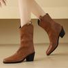 Vintage Ankle Boots for Women Autumn Winter Black Brown Short Boot Wedge Low Heels Footwear Riding Shoes Ladies Brand Large Size