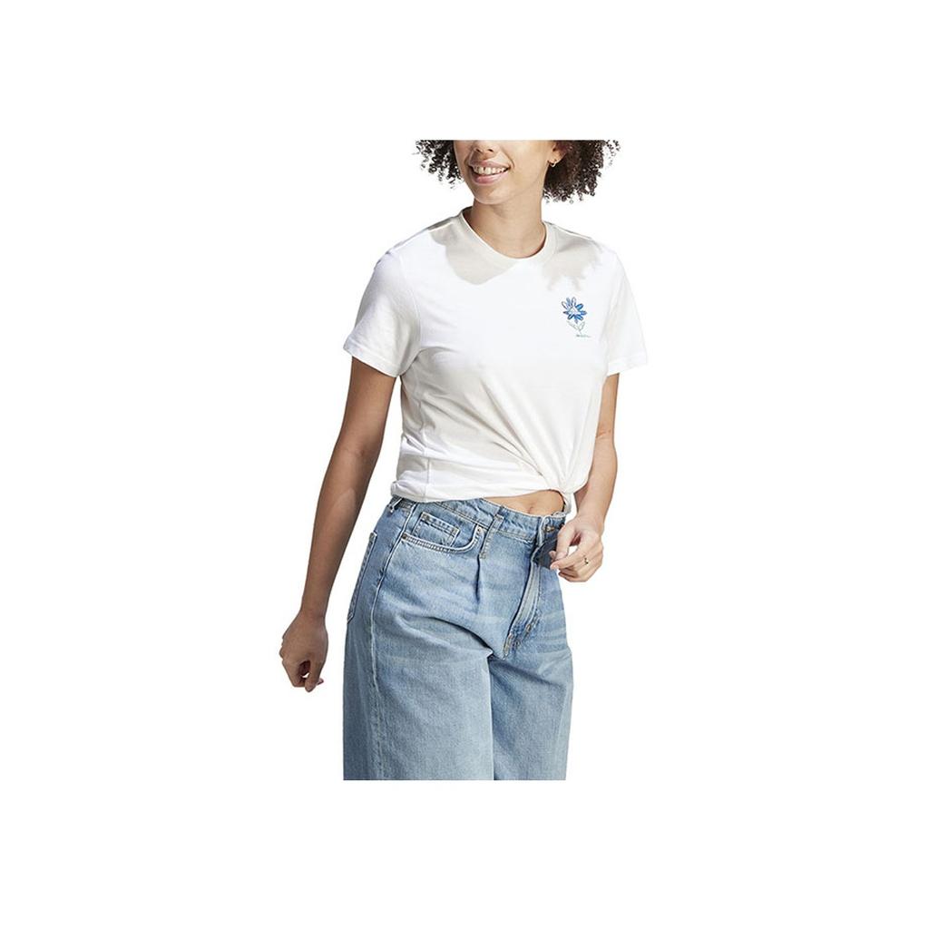 adidas Solid Color Round Neck Pullover Sports Style Short Sleeve T-Shirt Women Tops White IB4875