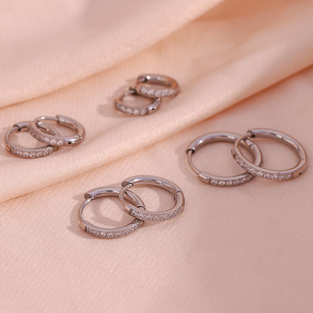 MamacitaSlay 316L Stainless Steel Single Row Zircon Hoop Earrings 18K Gold Plated Waterproof Jewelry For Women Everyday Wear