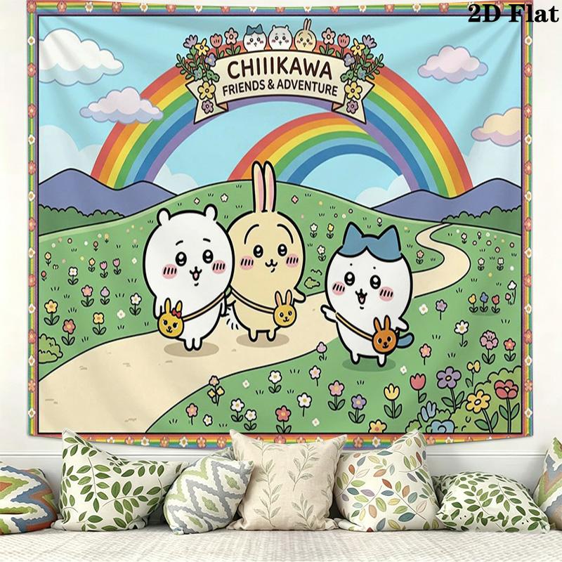 Anime Chiikawa Wall Tapestry Aesthetic Wall Hanging Printed Fabric Blanket Decorative Tapestries for Bedroom Living Room Home Decor