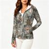 Women's Lightweight Hooded Zip-Up Jacket with Long Sleeves Pockets and Printed Design Sun Protection Outerwear for Outdoor Activities