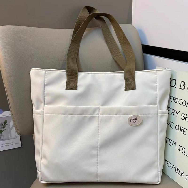 

Women Simplicity Oxford Shoulder Bag Solid Color Versatile Lazy Style Handbags Large Capacity Commuter Tote Bag Student Tote One Size брудно-білий