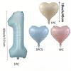 6pcs Heart-Shaped Foil Balloons 40-Inch Light Blue Number 0-9 Balloon Set Anniversary Birthday Party Decoration Photo Props