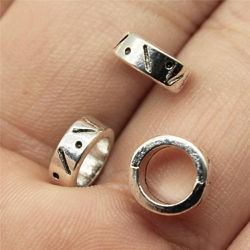 20pcs Big Hole Round Carved Spacer Beads For Jewelry Making Antique Silver Color DIY Crafts Making Findings Handmade Findings