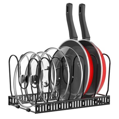 Pot and Pan Organizer Rack for Cabinet, Pot Lid Organizer with 7 Adjustable Dividers,Pan Holder Storage Rack for Kitchen Cabinet