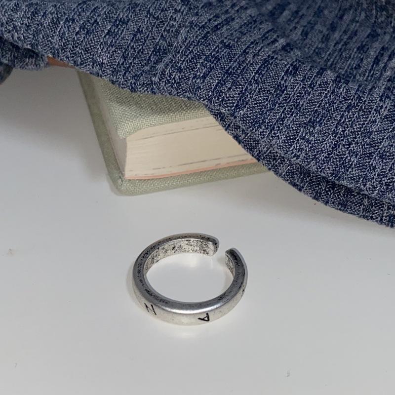 Retro and old letter wide-sided ring stacked design plain ring open ring