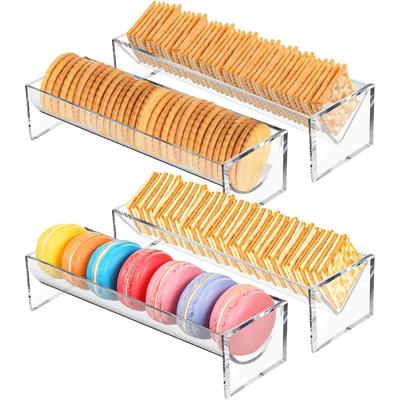 2Pcs Acrylic Food Display Stands Rectangular Clear Cracker Holder for Wedding Home Party Events Serving Snacks Donuts Bread