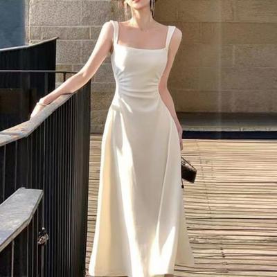 Vestido de Fiesta de Noche para Mujer Escote Cuadrado Bajo Sin Mangas Cintura Alta Ajustado Línea A Plisado Color Sólido Estilo Francés Longitud al Tobillo Baile de Graduación Banquete Maxi Vestido