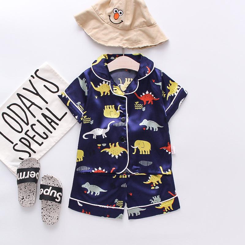BB58 Mufurui Summer Kids' Silk Bear Cartoon Pajama Short Sleeve Two-Piece Set