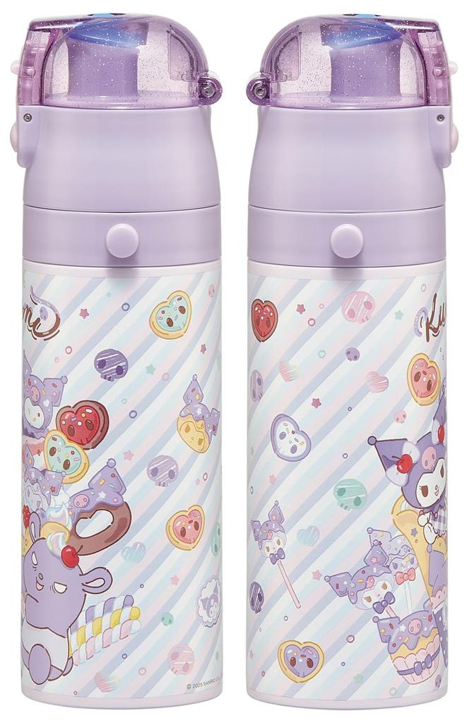 Skater Water Direct Sanrio Kuromi Fancy Snacks Stainless Sports Water Children's Bottle, 470ml, Drinking, & Weets, Girls', Insulated, Steel,